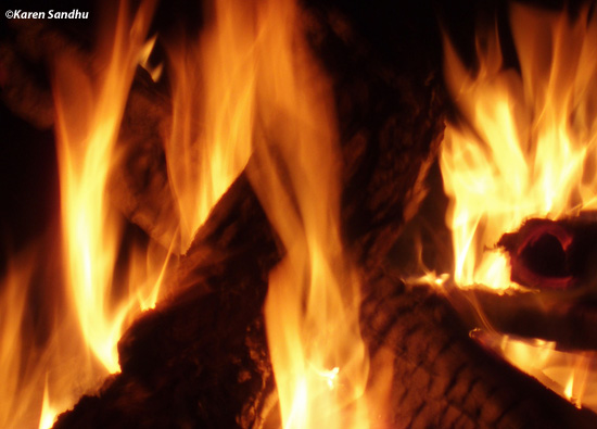 Lohri bonfire burning